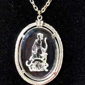 AVON Goddess Diana 1970’s Intaglio Cameo & her dog Silvertone in Avon book